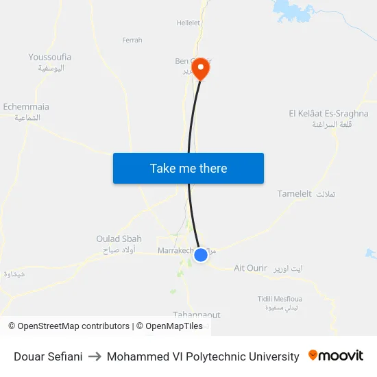 Douar Sefiani to Mohammed VI Polytechnic University map