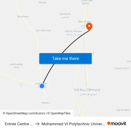 Entrée Centre 44 to Mohammed VI Polytechnic University map