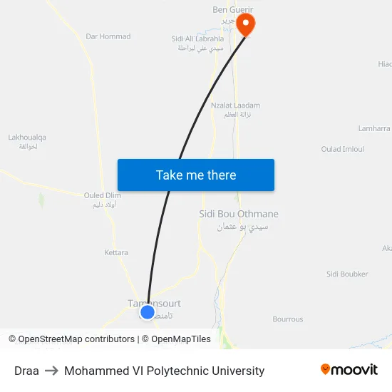 Draa to Mohammed VI Polytechnic University map