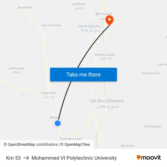Km 53 to Mohammed VI Polytechnic University map