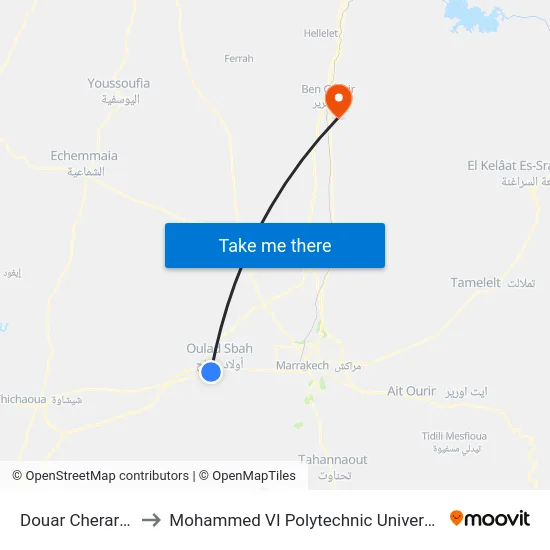 Douar Cherarda to Mohammed VI Polytechnic University map