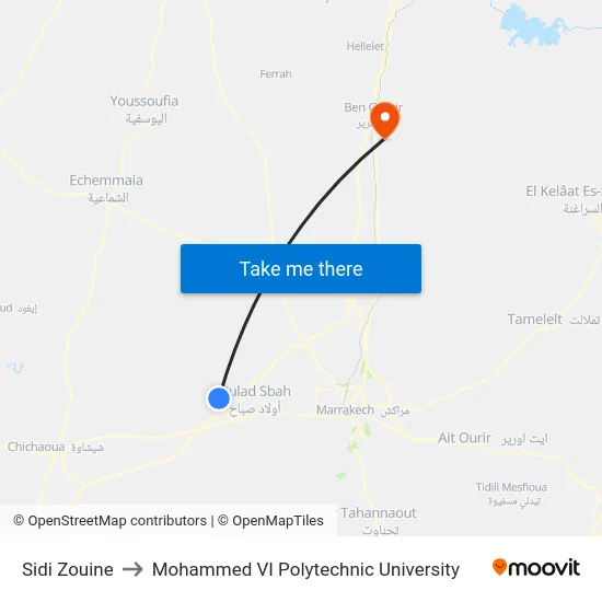 Sidi Zouine to Mohammed VI Polytechnic University map
