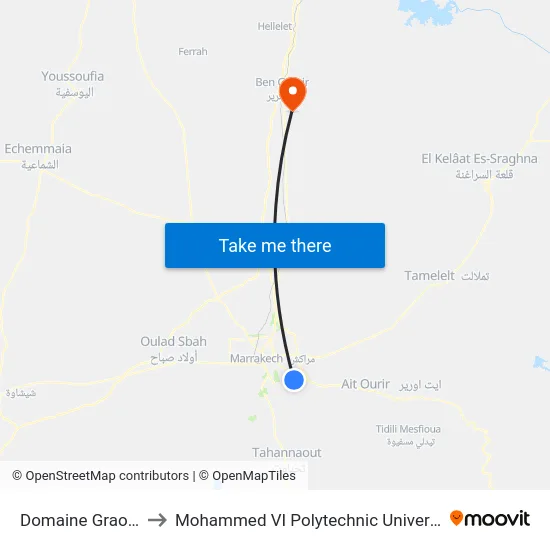 Domaine Graoua to Mohammed VI Polytechnic University map