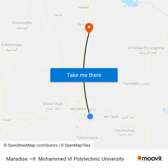Maradise to Mohammed VI Polytechnic University map