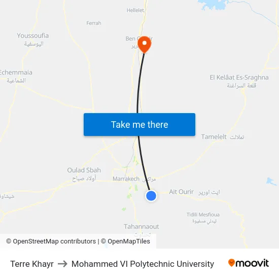 Terre Khayr to Mohammed VI Polytechnic University map