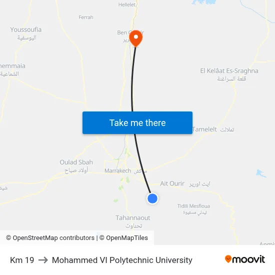Km 19 to Mohammed VI Polytechnic University map