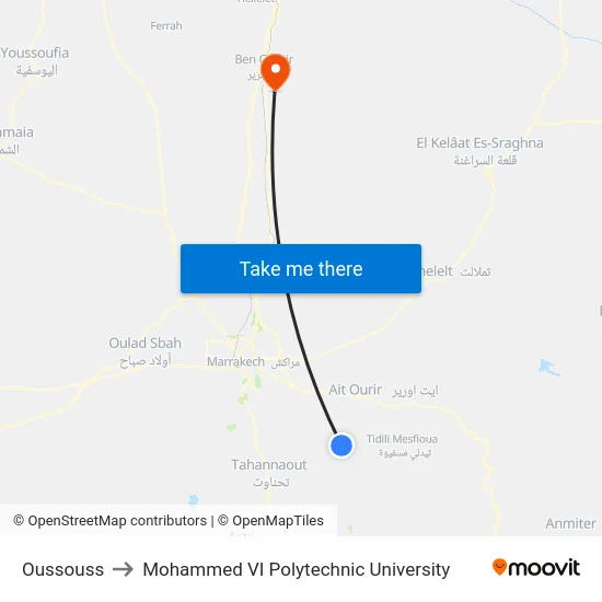 Oussouss to Mohammed VI Polytechnic University map