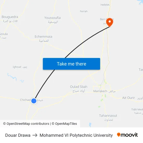 Douar Drawa to Mohammed VI Polytechnic University map