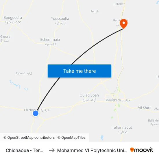 Chichaoua - Terminus to Mohammed VI Polytechnic University map
