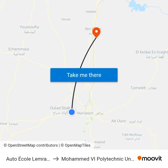 Auto École Lemrabtine to Mohammed VI Polytechnic University map