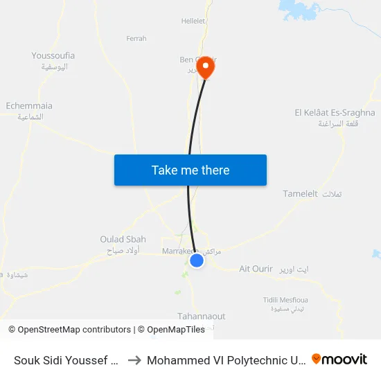 Sidi Youssef Ben Ali Market to Mohammed VI Polytechnic University map