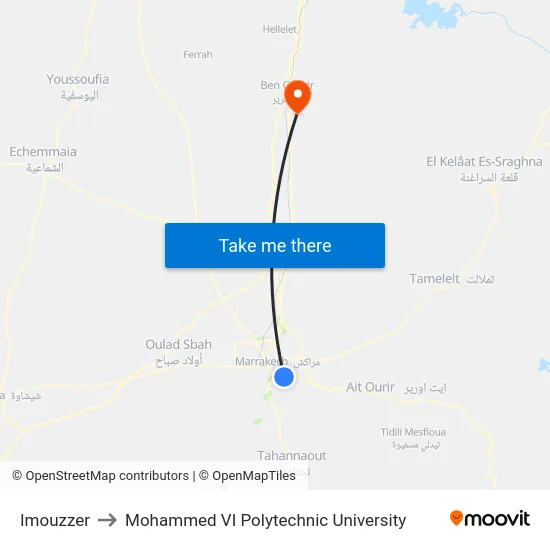 Imouzzer to Mohammed VI Polytechnic University map