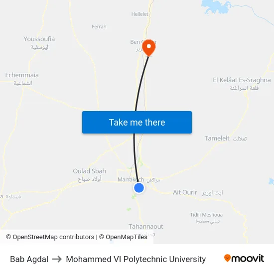 Bab Agdal to Mohammed VI Polytechnic University map