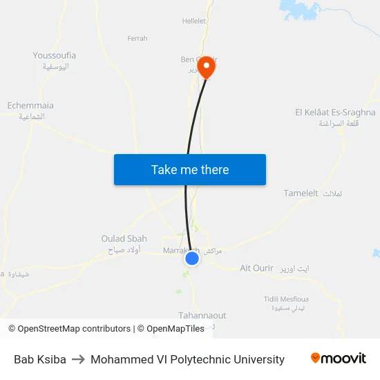 Bab Ksiba to Mohammed VI Polytechnic University map
