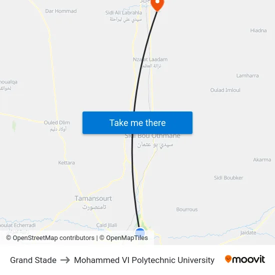 Grand Stade to Mohammed VI Polytechnic University map