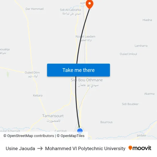 Usine Jaouda to Mohammed VI Polytechnic University map