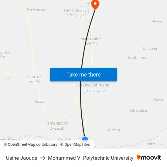 Usine Jaouda to Mohammed VI Polytechnic University map