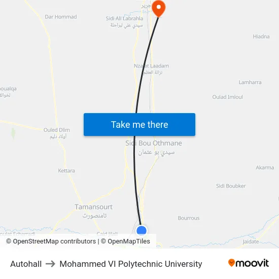 Autohall to Mohammed VI Polytechnic University map