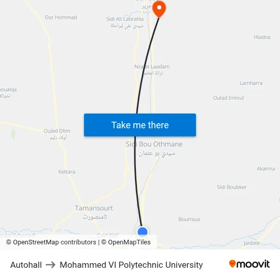 Autohall to Mohammed VI Polytechnic University map