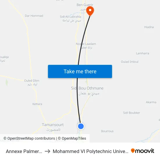 Annexe Palmeraie to Mohammed VI Polytechnic University map