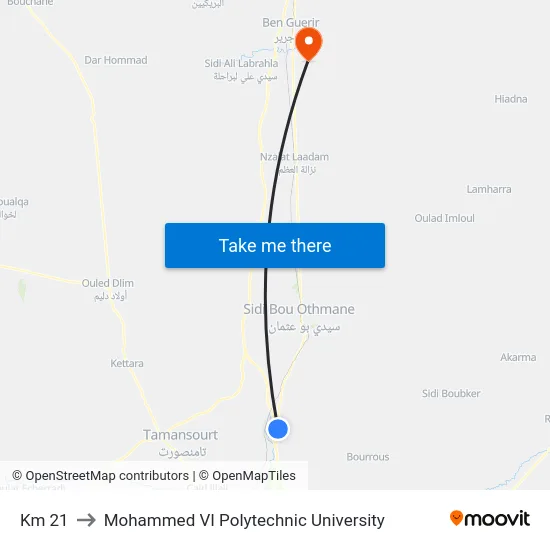 Km 21 to Mohammed VI Polytechnic University map