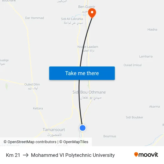 Km 21 to Mohammed VI Polytechnic University map