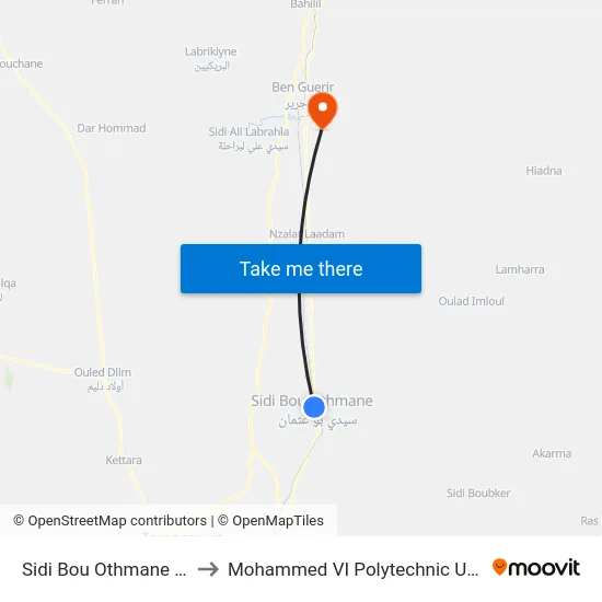 Sidi Bou Othmane - Gare to Mohammed VI Polytechnic University map