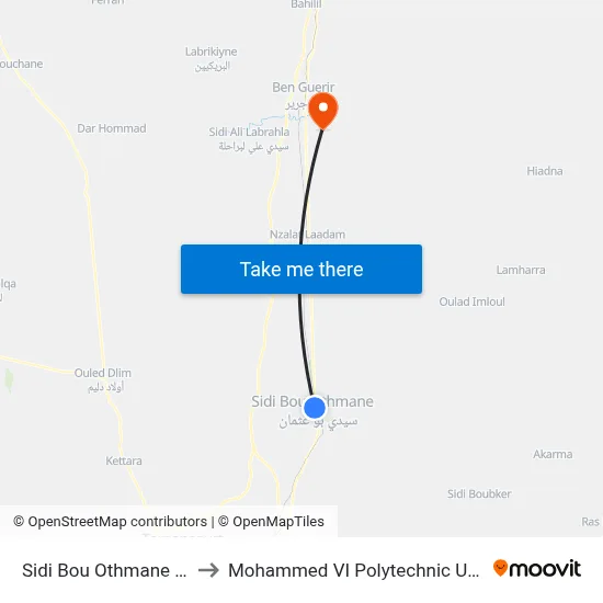 Sidi Bou Othmane Station to Mohammed VI Polytechnic University map