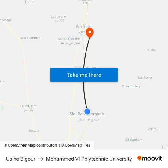 Usine Bigour to Mohammed VI Polytechnic University map