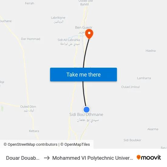 Douar Douabate to Mohammed VI Polytechnic University map