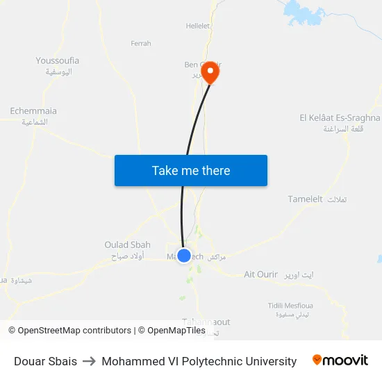 Douar Sbais to Mohammed VI Polytechnic University map