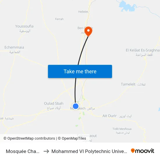 Chaouf Mosque to Mohammed VI Polytechnic University map