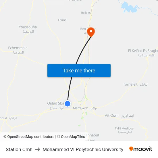 Station Cmh to Mohammed VI Polytechnic University map