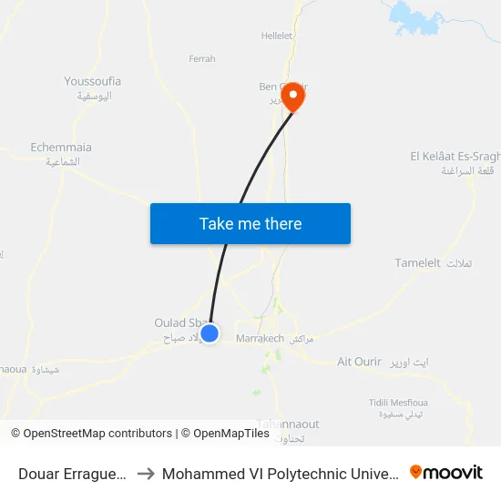 Douar Erragueb 2 to Mohammed VI Polytechnic University map