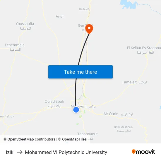 Iziki to Mohammed VI Polytechnic University map