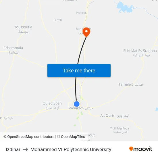 Izdihar to Mohammed VI Polytechnic University map