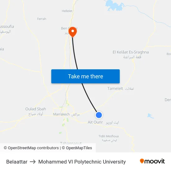 Belaattar to Mohammed VI Polytechnic University map