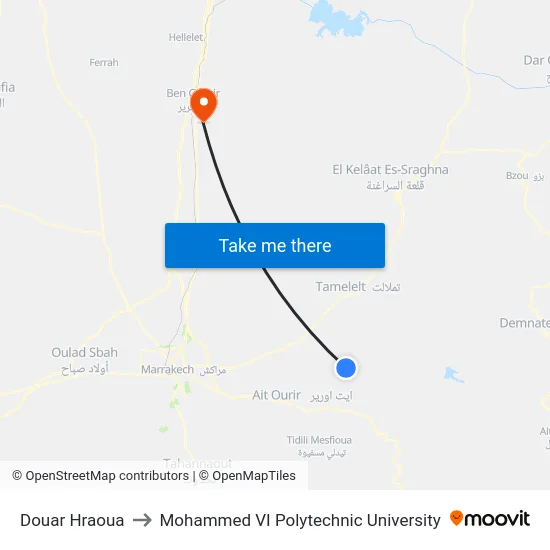 Douar Hraoua to Mohammed VI Polytechnic University map