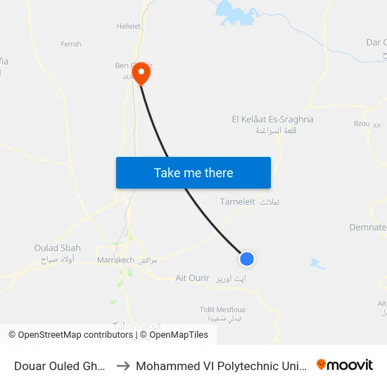 Douar Ouled Gherbal to Mohammed VI Polytechnic University map