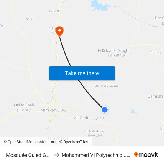 Mosquée Ouled Gherbal to Mohammed VI Polytechnic University map