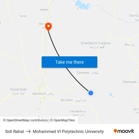 Sidi Rahal to Mohammed VI Polytechnic University map