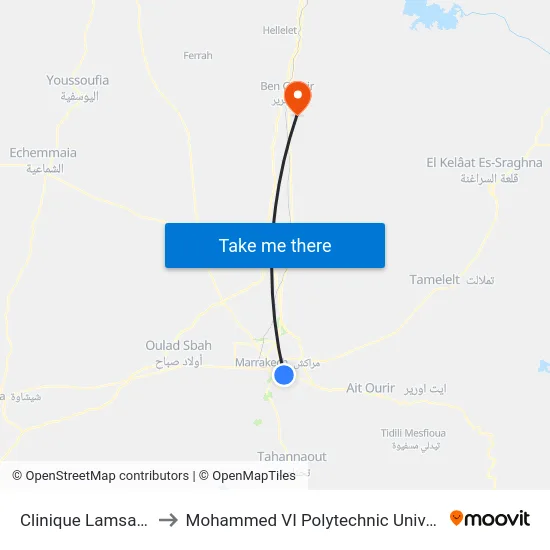 Clinique Lamsallah to Mohammed VI Polytechnic University map