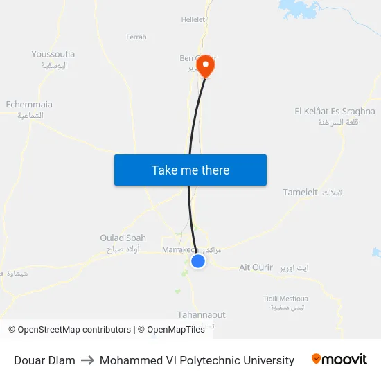 Douar Dlam to Mohammed VI Polytechnic University map