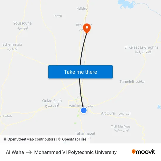 Al Waha to Mohammed VI Polytechnic University map