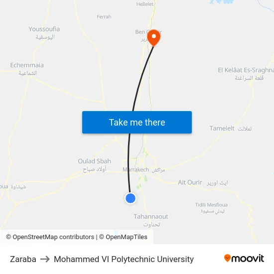 Zaraba to Mohammed VI Polytechnic University map