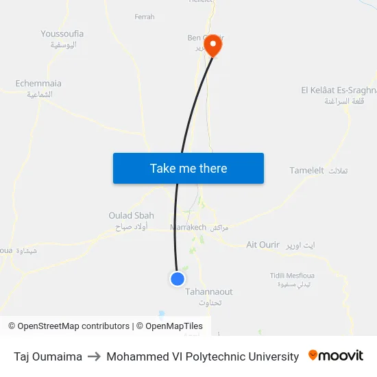 Taj Oumaima to Mohammed VI Polytechnic University map