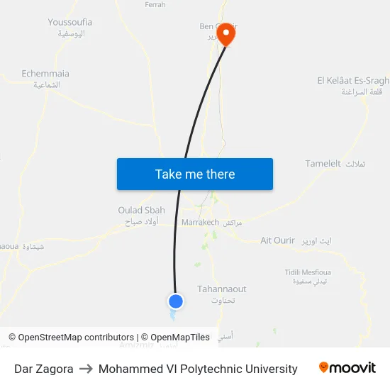 Dar Zagora to Mohammed VI Polytechnic University map