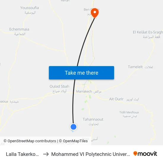 Lalla Takerkoust to Mohammed VI Polytechnic University map