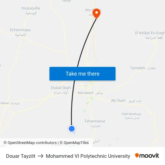 Douar Tayzilt to Mohammed VI Polytechnic University map
