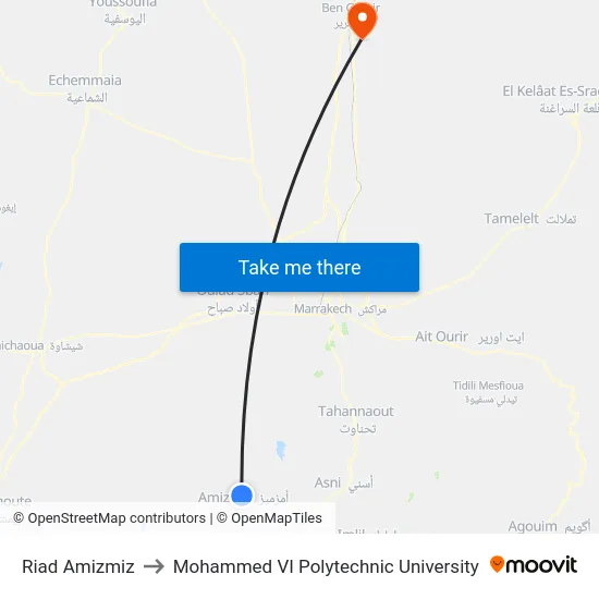 Riad Amizmiz to Mohammed VI Polytechnic University map